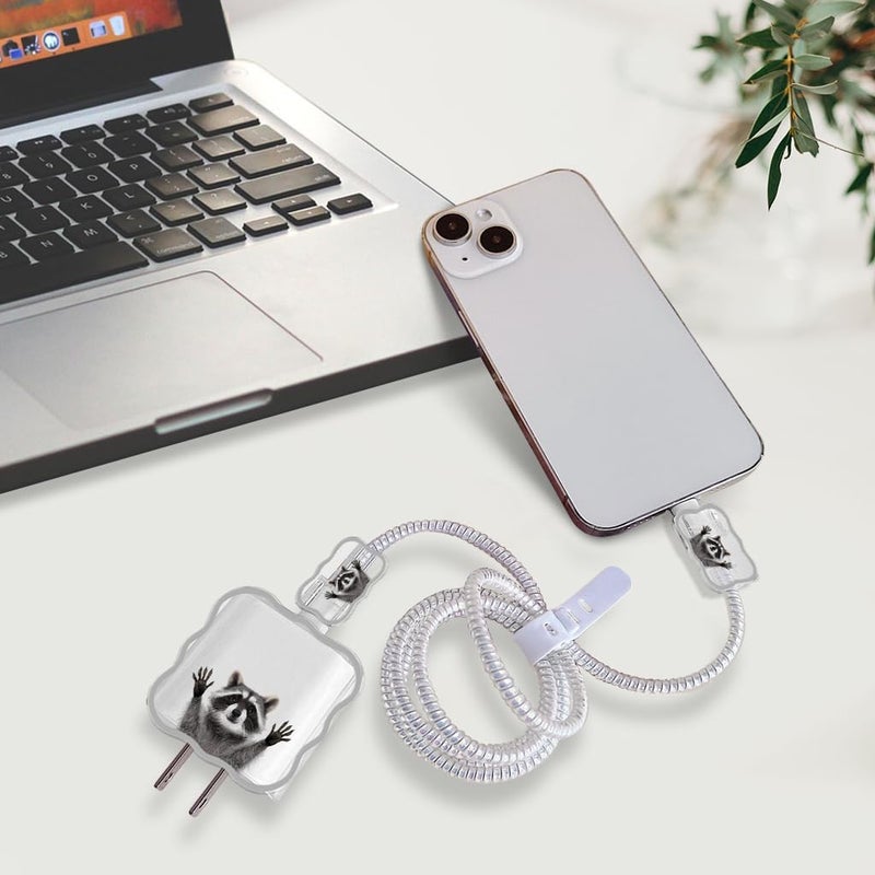 WIRESTER مجموعة غطاء شاحن الكابل (5 في 1) لشاحن كابل USB-C بقوة 18W/20W، واقي كابل لحفظ بيانات الكابل متوافق مع آيفون 11 12 13 14 15 برو ماكس محول الشاحن - أيدي الراكون خارج - Image 5